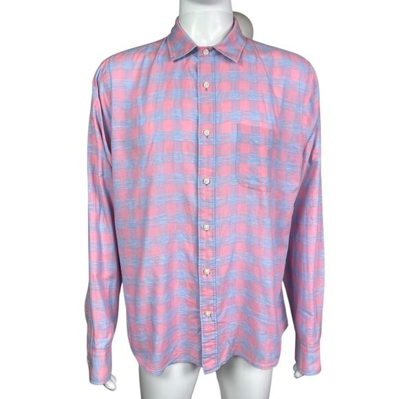 Faherty Men's XL Blue Pink The Movement Plaid Cotton Linen Button Up Shirt EUC - Picture 1 of 4